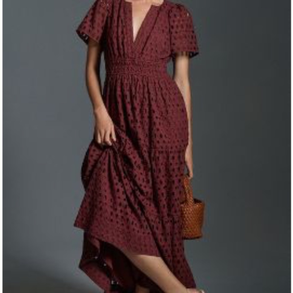 NWT Anthropologie Somerset Maxi Dress Eyelet Edition BROWN